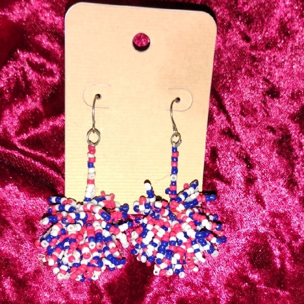 Colorful Beaded Pom Pom Earrings